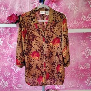 White Stag Brown and Red Floral Blouse